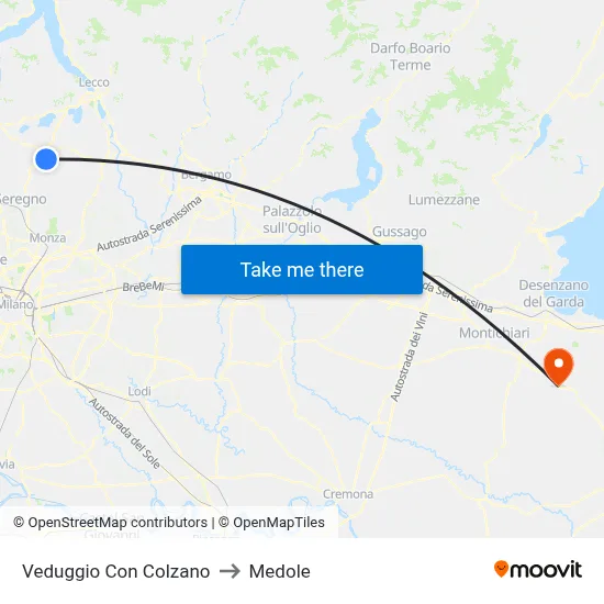 Veduggio con Colzano to Medole map