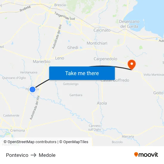 Pontevico to Medole map