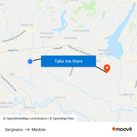 Sergnano to Medole map
