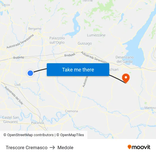 Trescore Cremasco to Medole map