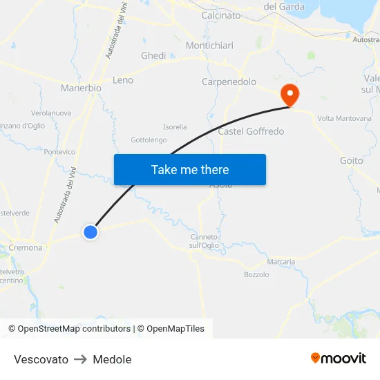 Vescovato to Medole map