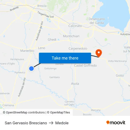 San Gervasio Bresciano to Medole map