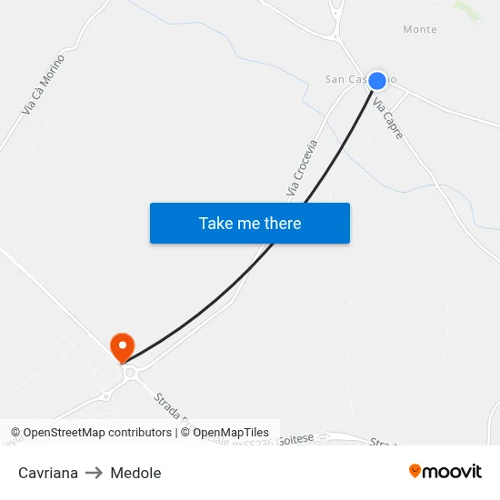 Cavriana to Medole map