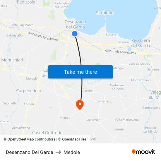 Desenzano del Garda to Medole map