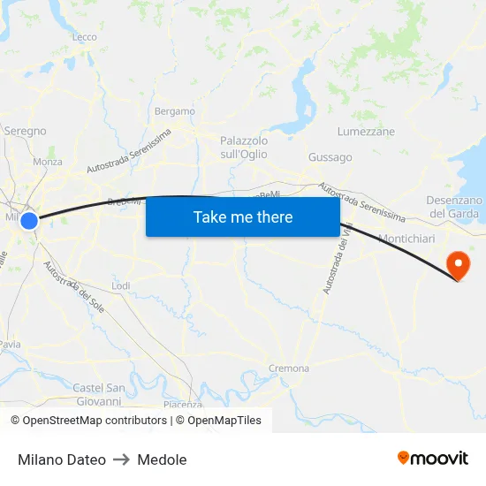 Milan Dateo to Medole map