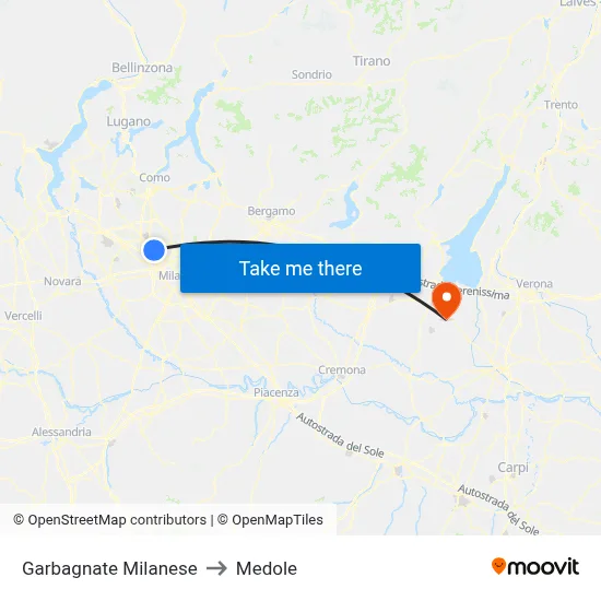 Garbagnate Milanese to Medole map
