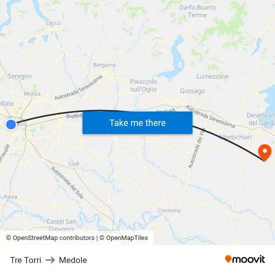 Tre Torri to Medole map