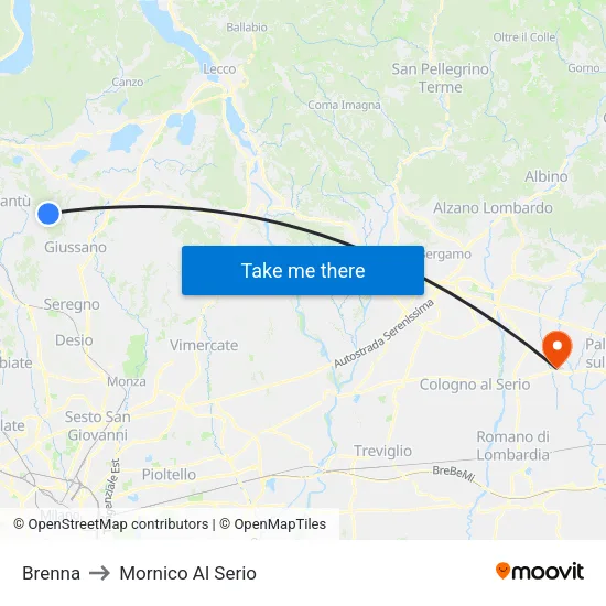 Brenna to Mornico Al Serio map
