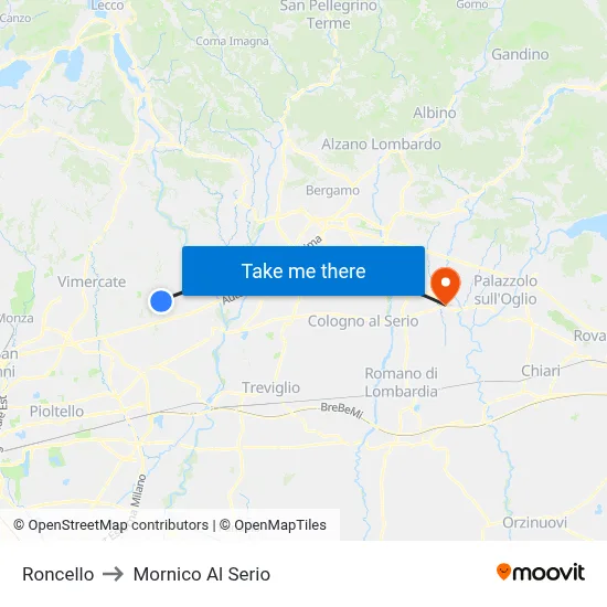 Roncello to Mornico Al Serio map