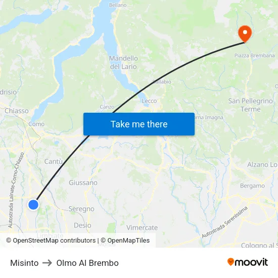 Misinto to Olmo Al Brembo map