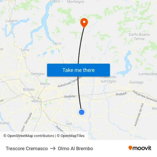 Trescore Cremasco to Olmo Al Brembo map