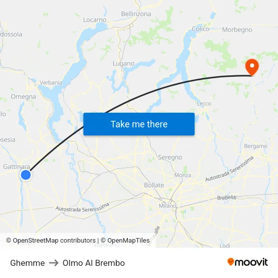 Ghemme to Olmo Al Brembo map