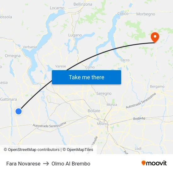 Fara Novarese to Olmo Al Brembo map