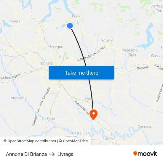 Annone Di Brianza to Livraga map
