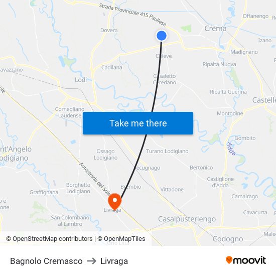 Bagnolo Cremasco to Livraga map