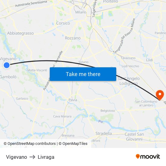 Vigevano to Livraga map