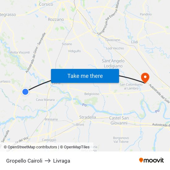 Gropello Cairoli to Livraga map