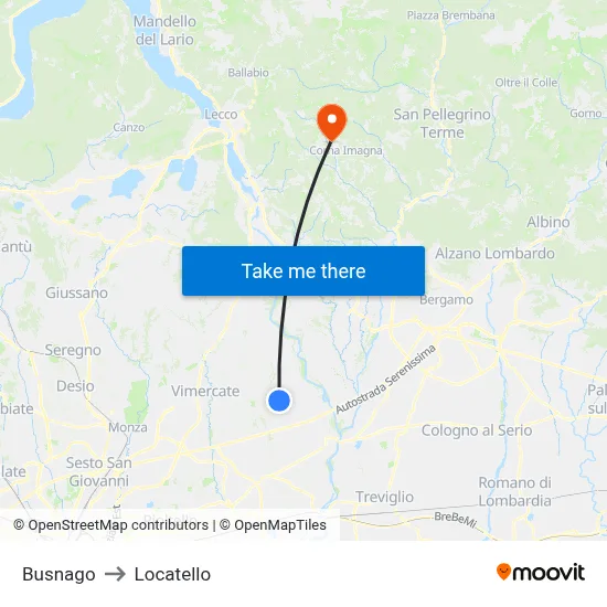 Busnago to Locatello map