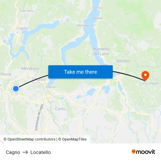 Cagno to Locatello map