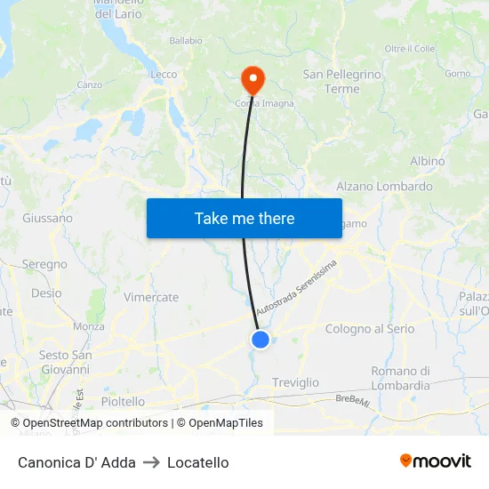 Canonica d'Adda to Locatello map