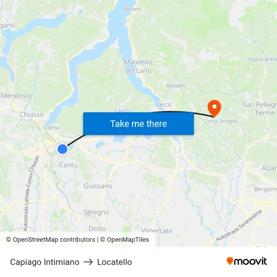 Capiago Intimiano to Locatello map