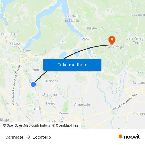 Carimate to Locatello map