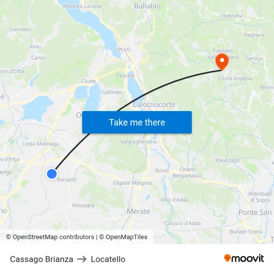 Cassago Brianza to Locatello map