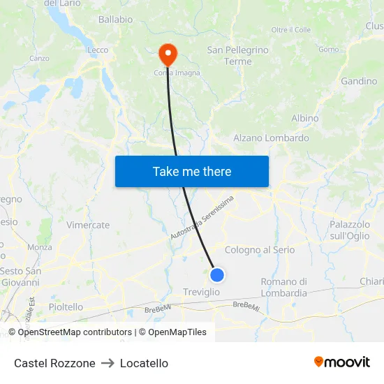 Castel Rozzone to Locatello map