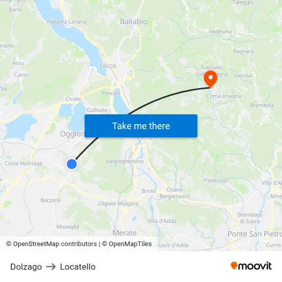 Dolzago to Locatello map