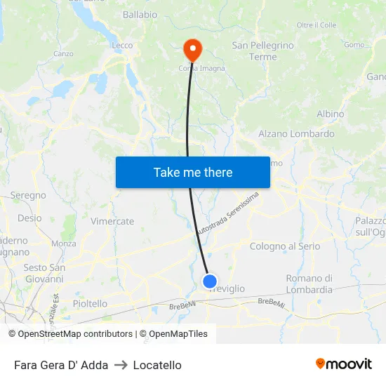Fara Gera D' Adda to Locatello map