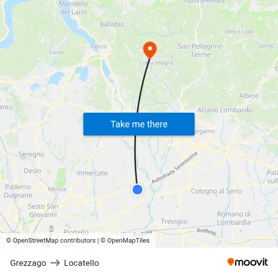 Grezzago to Locatello map