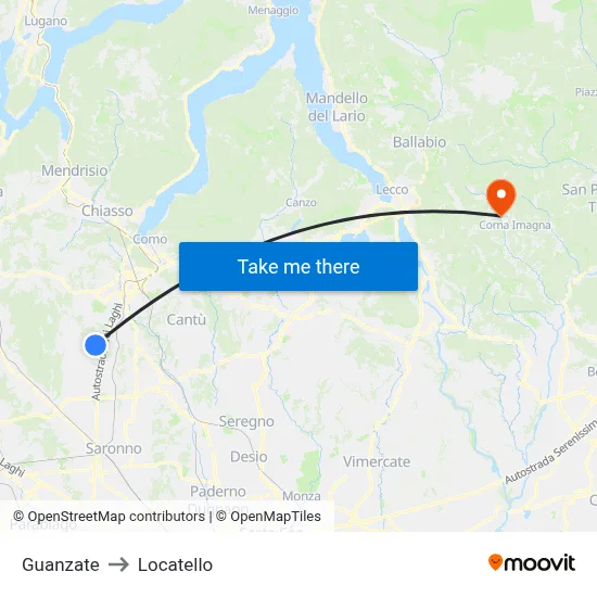 Guanzate to Locatello map