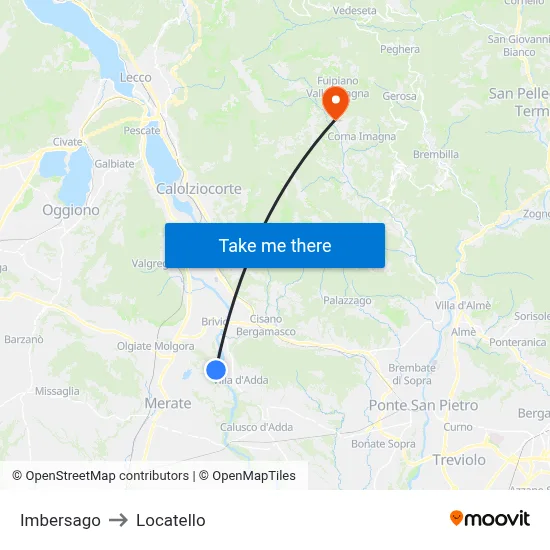 Imbersago to Locatello map