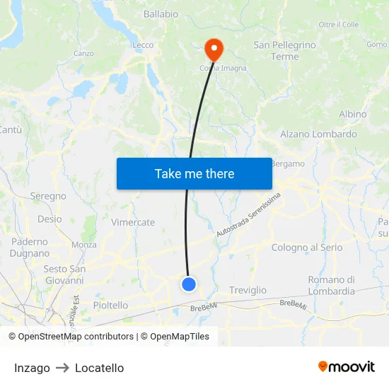 Inzago to Locatello map