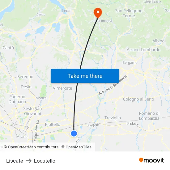 Liscate to Locatello map