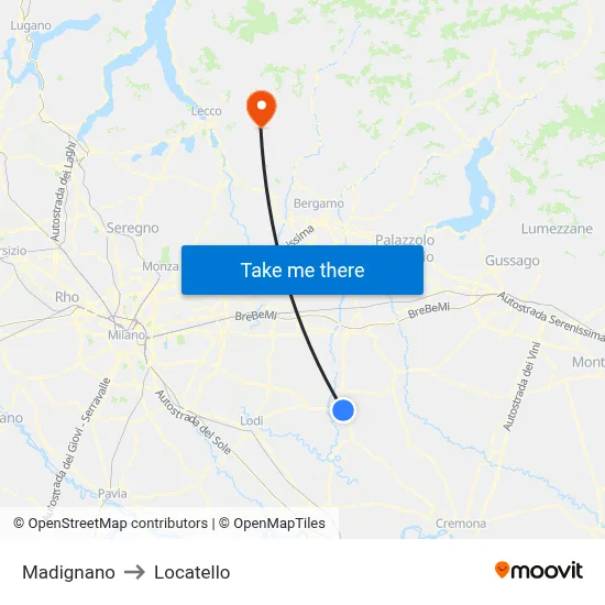Madignano to Locatello map
