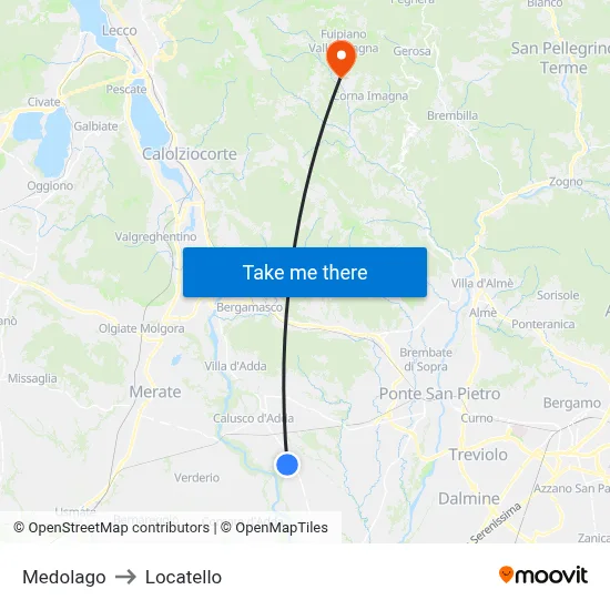 Medolago to Locatello map