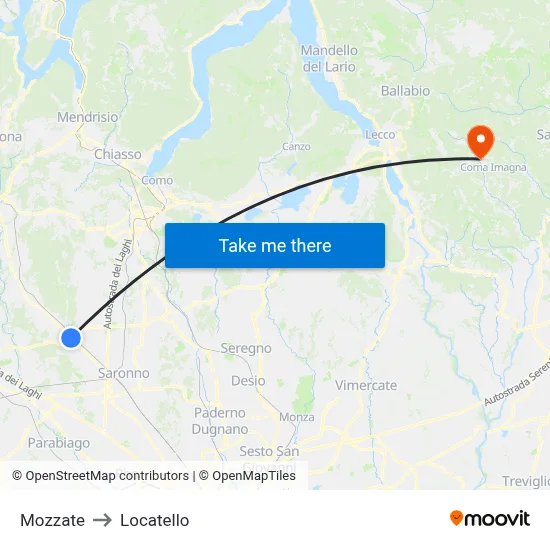 Mozzate to Locatello map