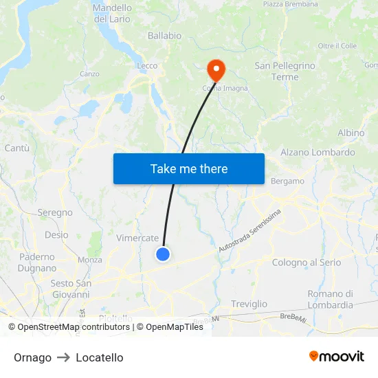 Ornago to Locatello map