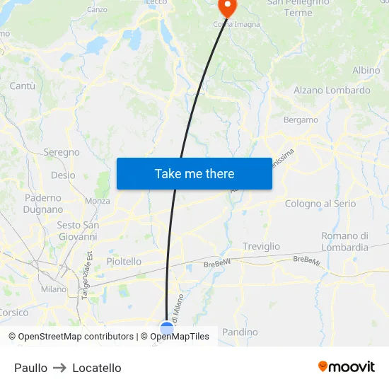 Paullo to Locatello map