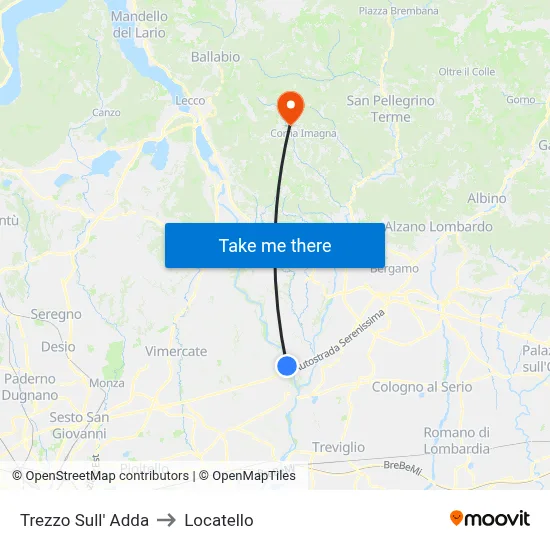Trezzo Sull' Adda to Locatello map
