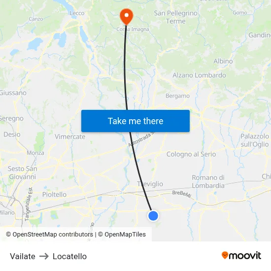 Vailate to Locatello map