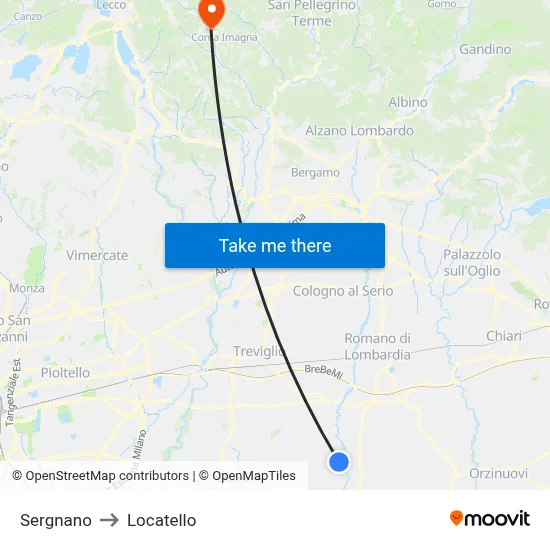 Sergnano to Locatello map