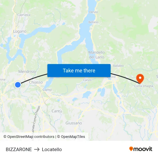 Bizzarone to Locatello map