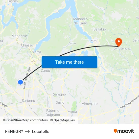 Fenegro to Locatello map