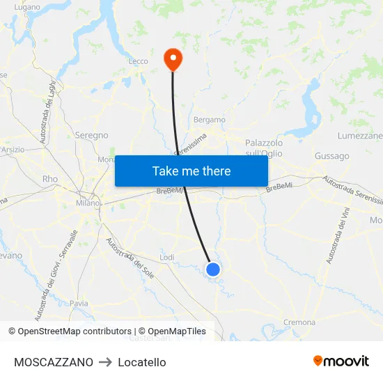 Moscazzano to Locatello map