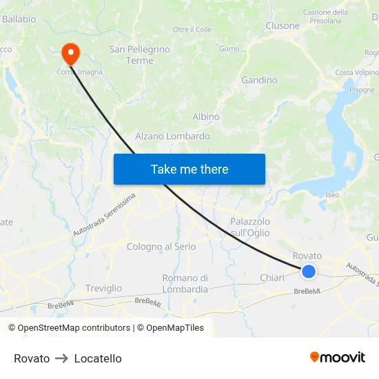 Rovato to Locatello map