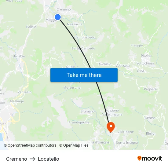 Cremeno to Locatello map