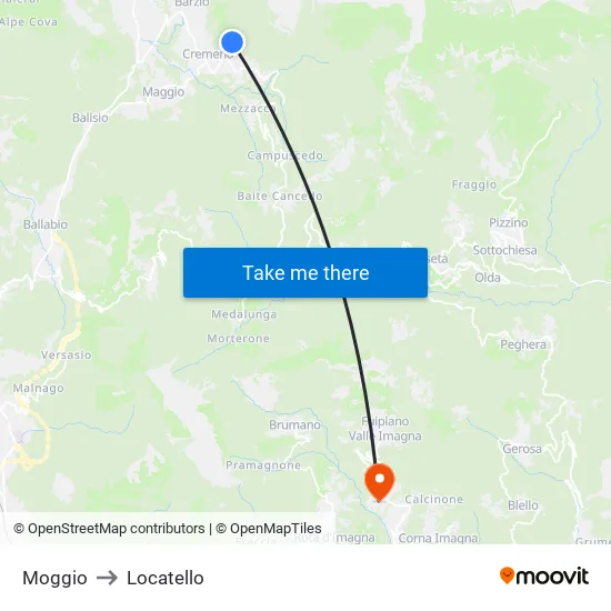 Moggio to Locatello map