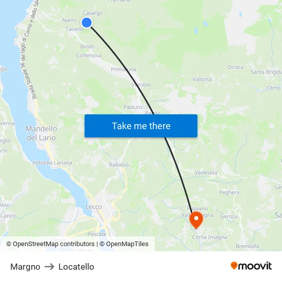 Margno to Locatello map